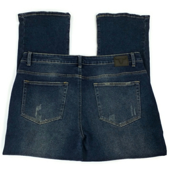 Lucky & Blessed Dark Wash Mid-Rise Boyfriend Destructed Knee Jeans Womens 18 - Picture 4 of 13